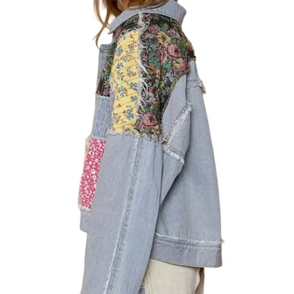 POL BOHO Patchwork Denim Women Size Small Jacket With Stitching Detail NEW - Picture 4 of 16